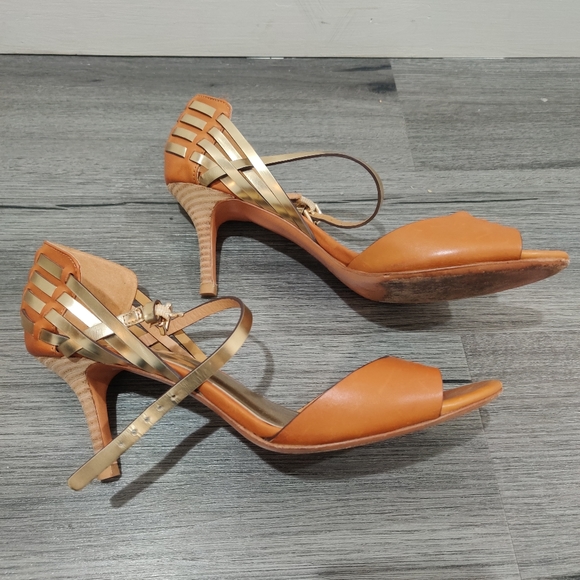Coach Kayson tan and gold strap sandals heels 9.5 - Picture 4 of 9